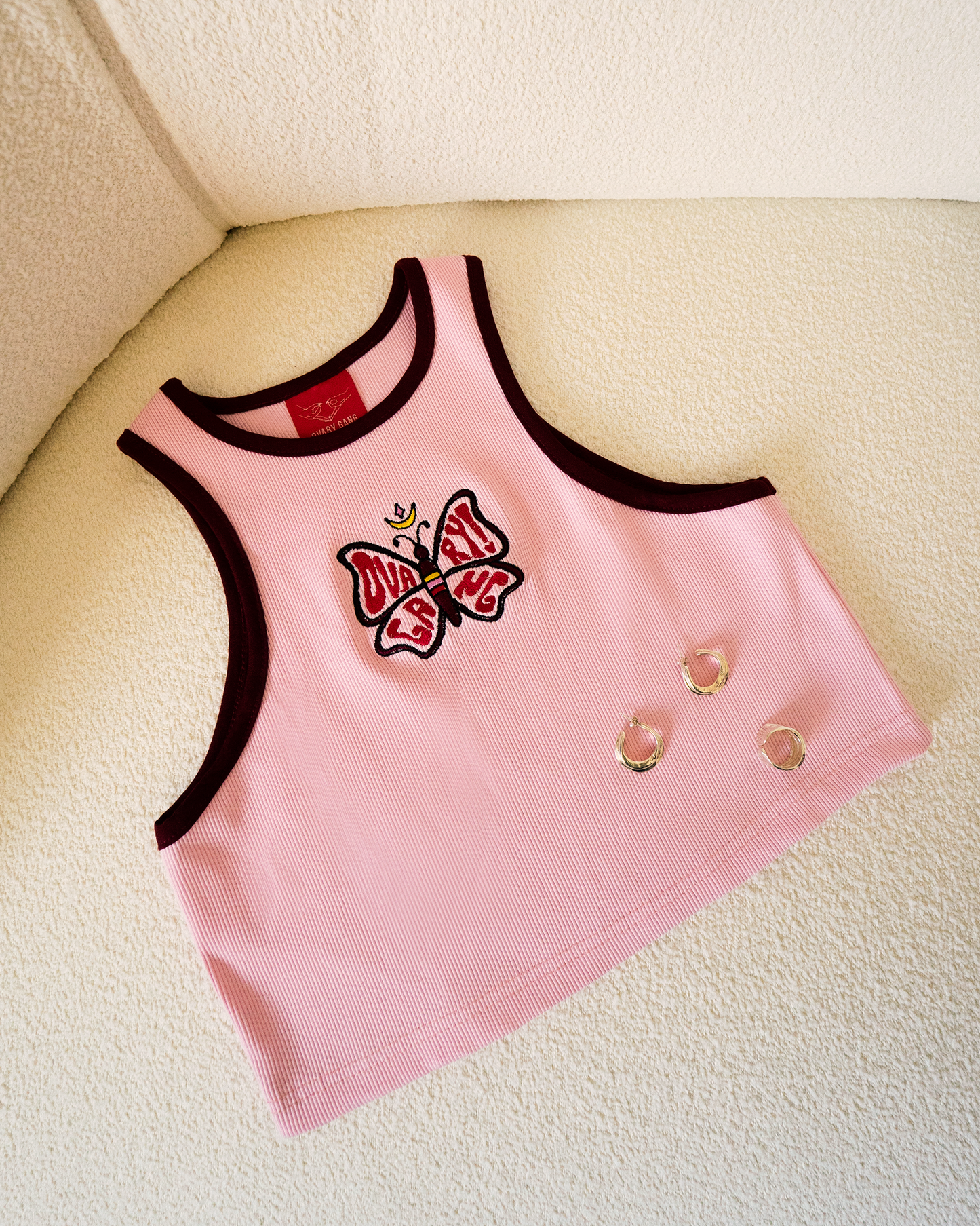 OVARY GANG ροζ tank top με κέντημα