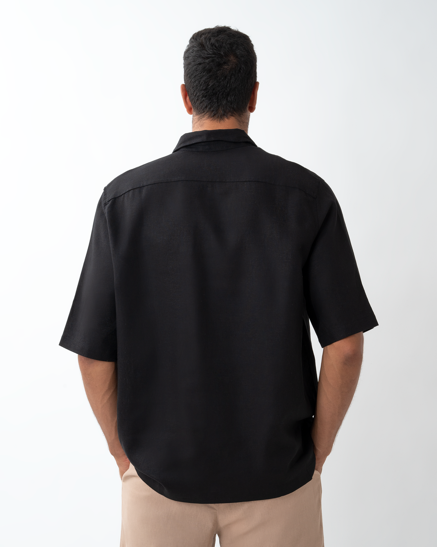 4TAILORS λινό πουκάμισο oversized σε μαύρο