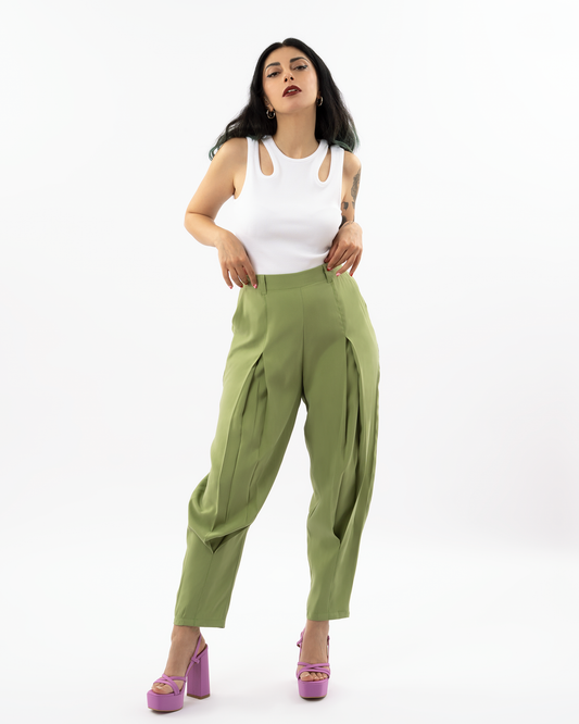 AIKI DIOUNOT παντελόνι με πιέτες σε πράσινο