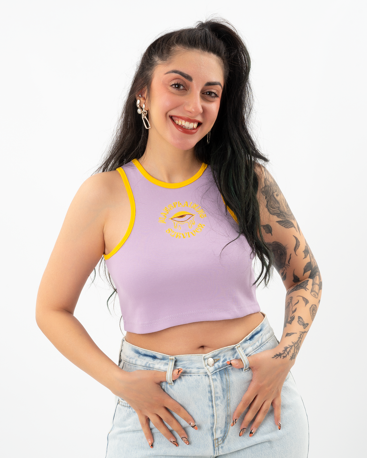 OVARY GANG λιλά tank top με κέντημα