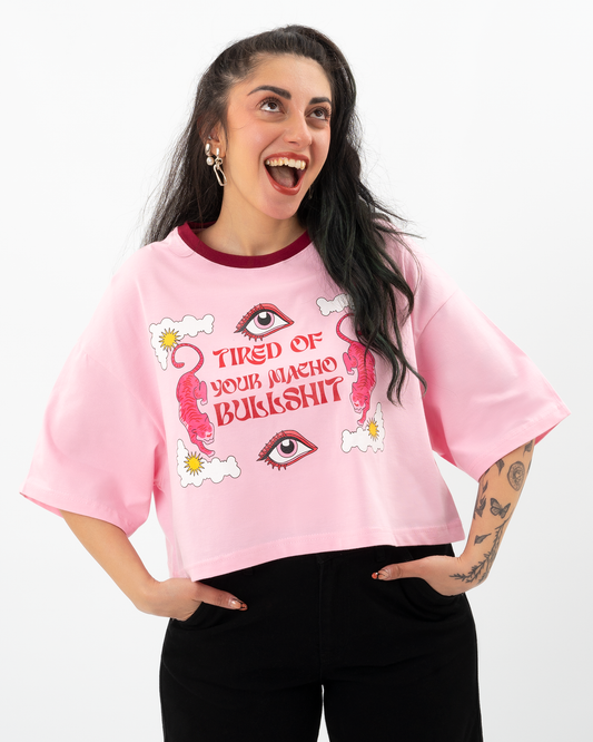 OVARY GANG crop μπλούζα σε ροζ με τύπωμα
