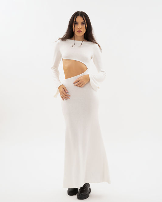 JARDIN DE VANITE λευκό μάξι φόρεμα 'Knitted Dress' με cut out