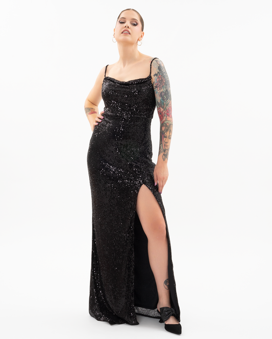 FOREVER YOUNG THE LABEL μαύρο μάξι φόρεμα με παγιέτες 'Eliana'