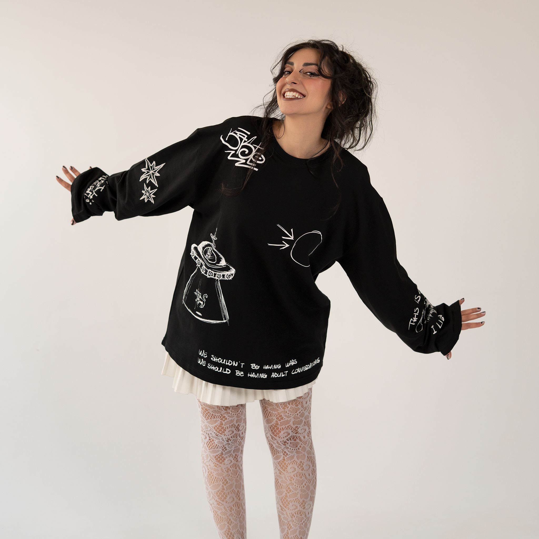 Doodle black long-sleeve shirt