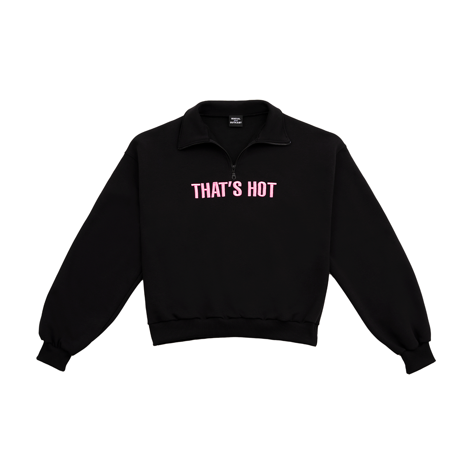 That's Hot black, half-zip sweatshirt