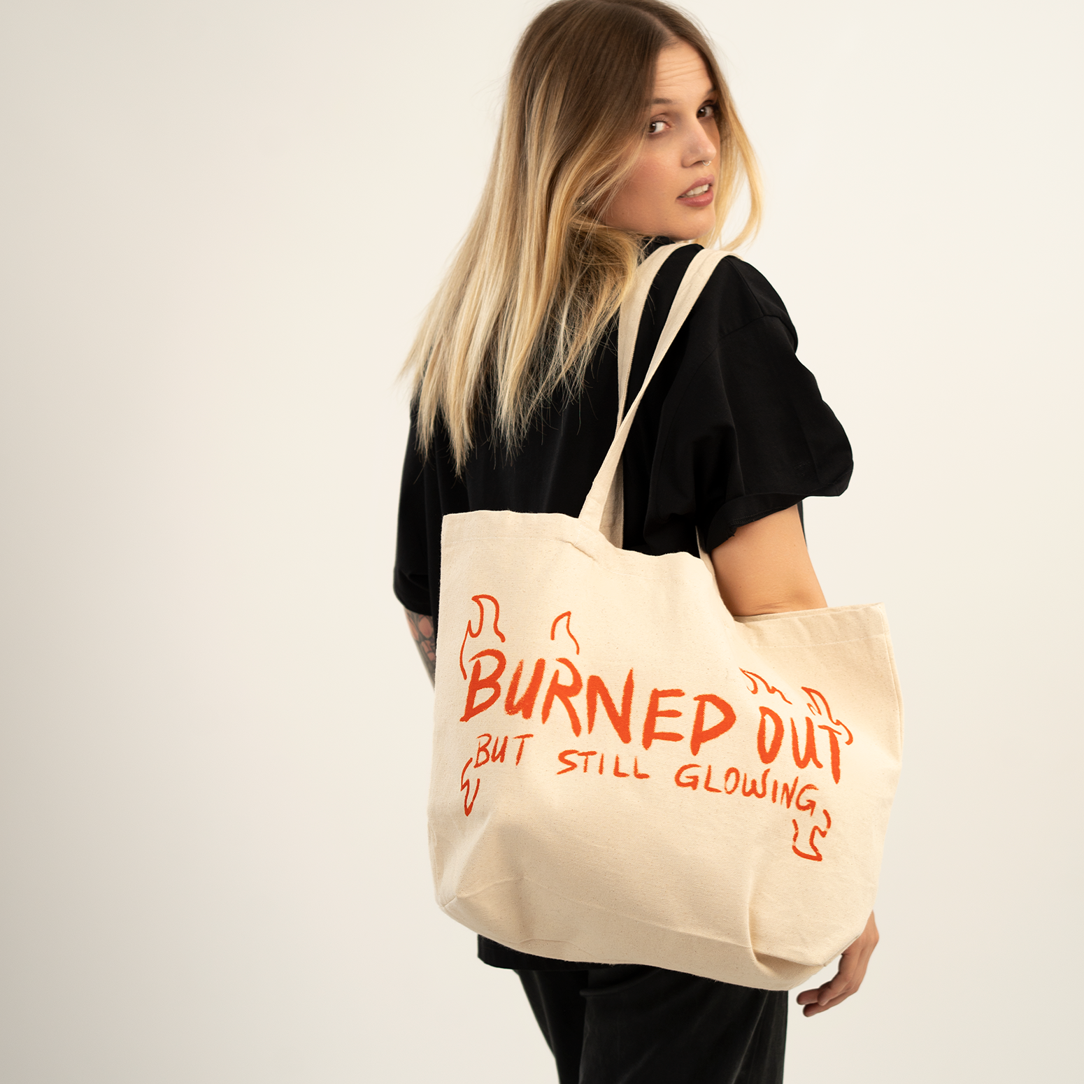 Burned Out natural tote bag